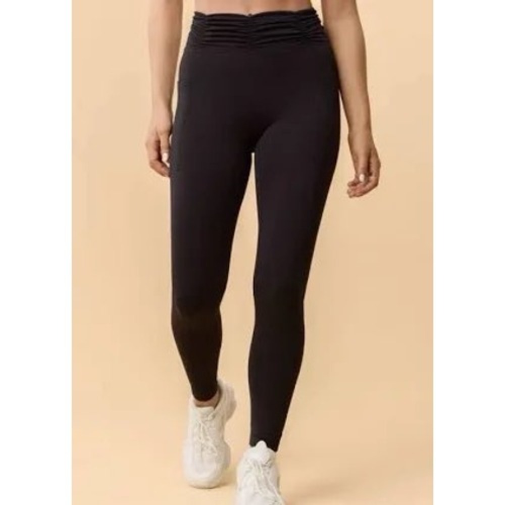 Blogilates Ruched Waist Legging Black High Waisted Side Pockets XL NWT